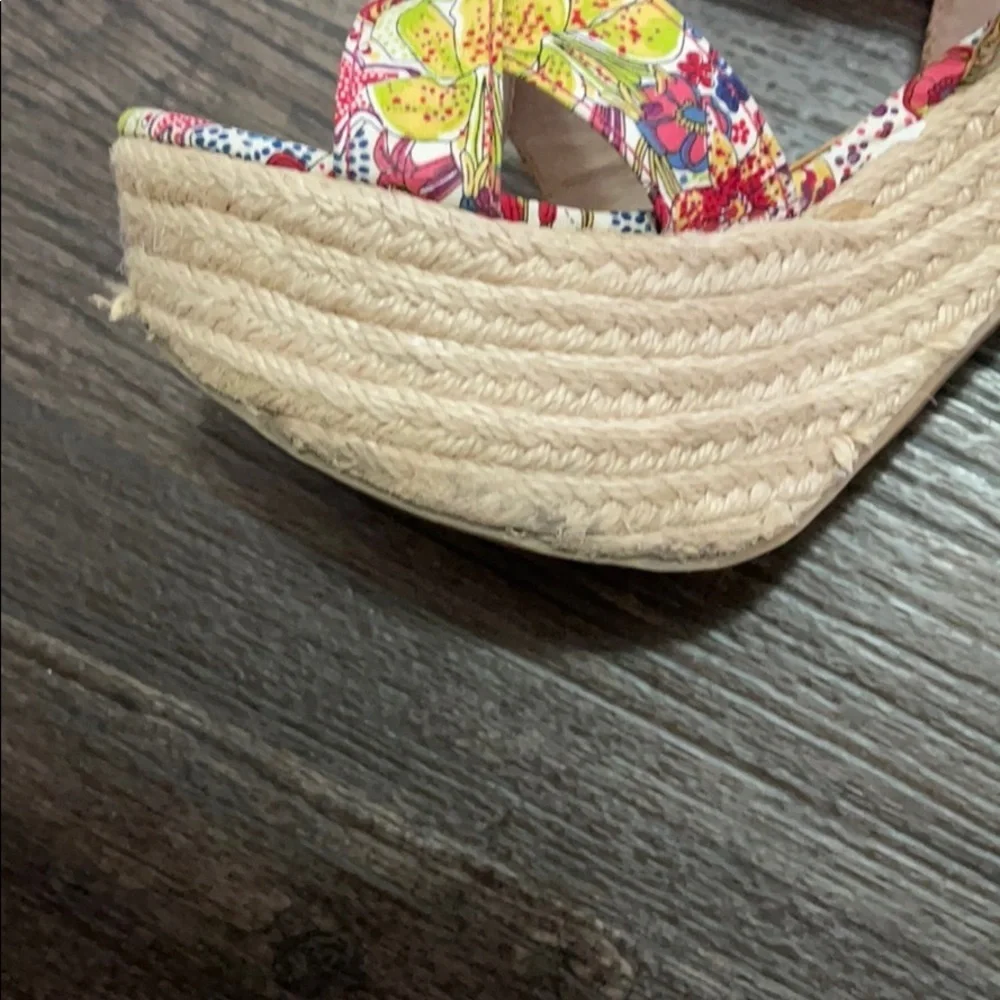 Rebels platform espadrilles floral stretch straps sling back chunky heel size 9